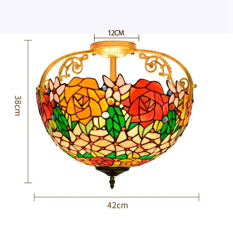 16inch Stained Glass Retro Rose Lampshade Tiffany Ceiling Light - CTL