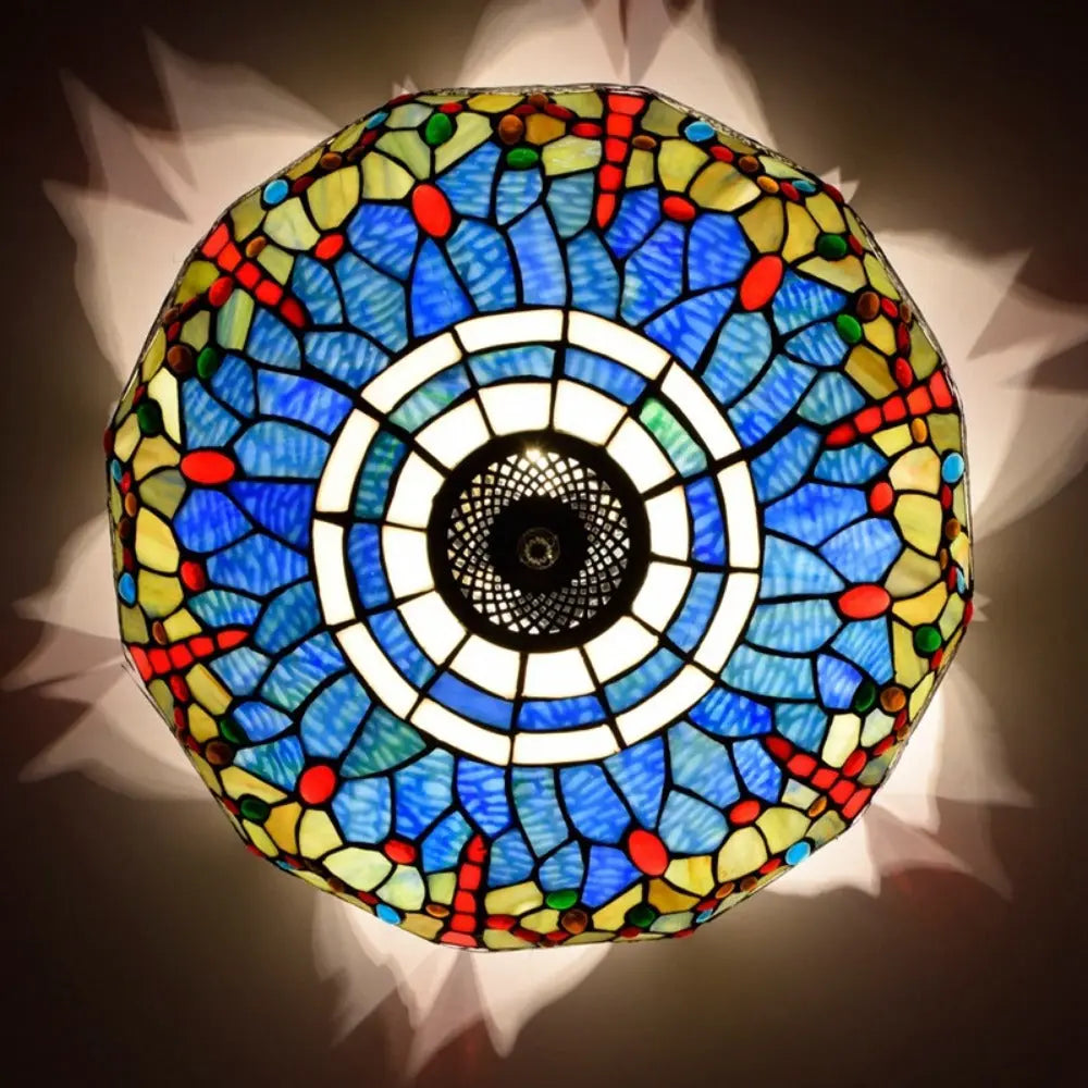 16inch Stained Glass Blue Dragonfly Lampshade Tiffany Style Ceiling Light - CTL