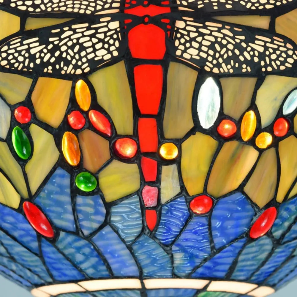 16inch Stained Glass Blue Dragonfly Lampshade Tiffany Style Ceiling Light - CTL