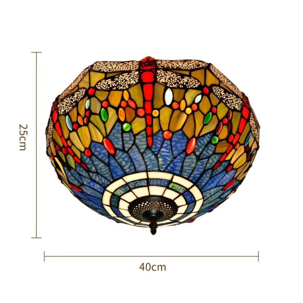 16inch Stained Glass Blue Dragonfly Lampshade Tiffany Style Ceiling Light - CTL