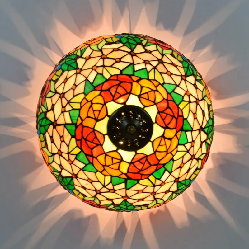 16inch Stained Glass Rose Flower Lampshade Tiffany Style Ceiling Light - CTL