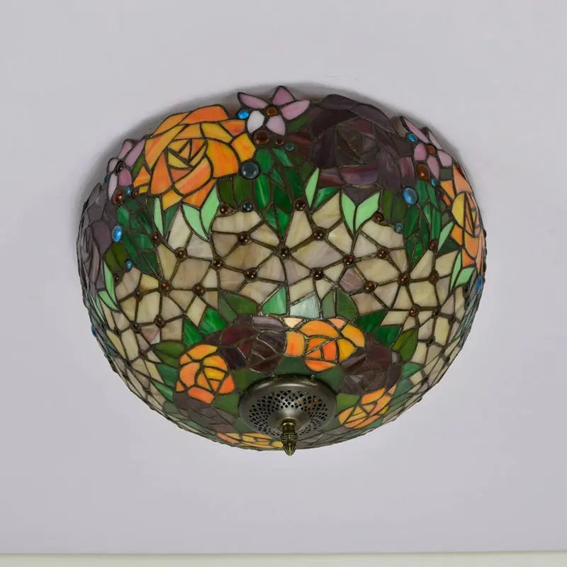 16inch Stained Glass Rose Flower Lampshade Tiffany Style Ceiling Light - CTL