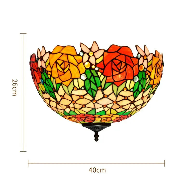 16inch Stained Glass Rose Flower Lampshade Tiffany Style Ceiling Light - CTL