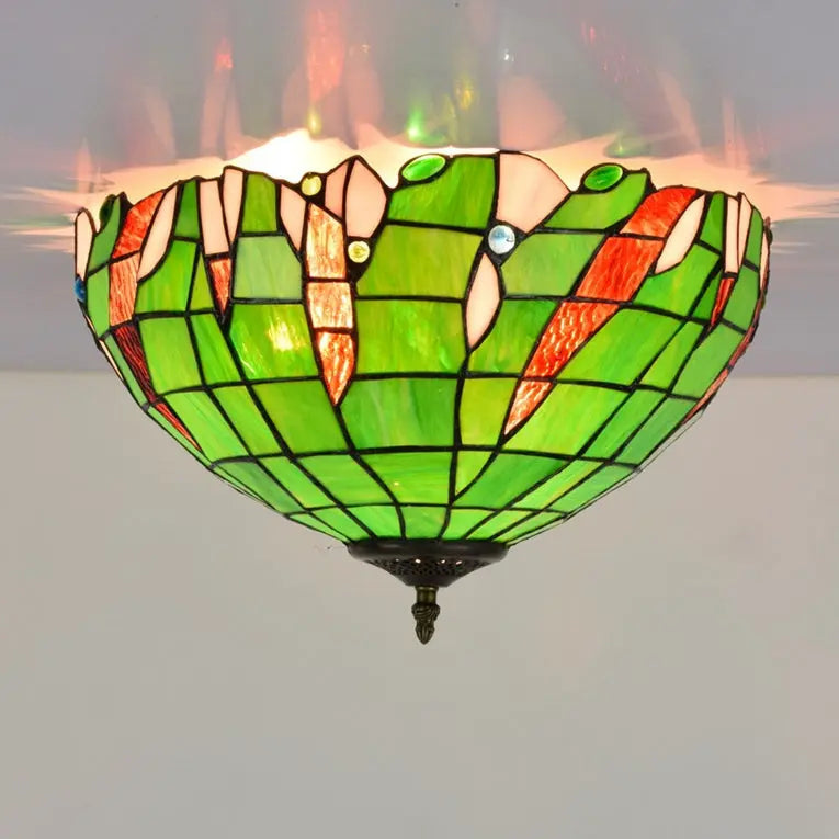 16inch Stained Glass Green Lampshade Tiffany Style Ceiling Light - CTL