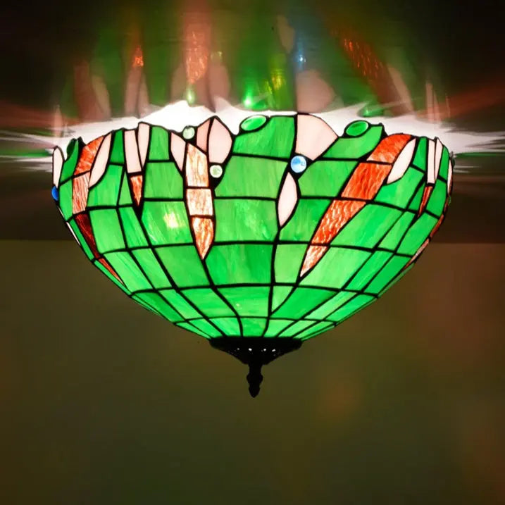 16inch Stained Glass Green Lampshade Tiffany Style Ceiling Light - CTL