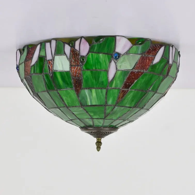 16inch Stained Glass Green Lampshade Tiffany Style Ceiling Light - CTL