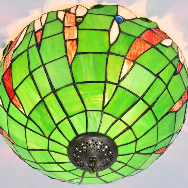 16inch Stained Glass Green Lampshade Tiffany Style Ceiling Light - CTL