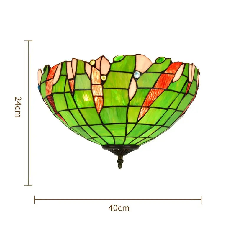 16inch Stained Glass Green Lampshade Tiffany Style Ceiling Light - CTL