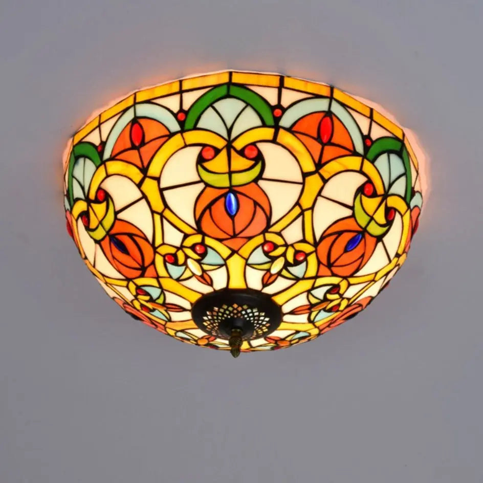 16inch Stained Glass Peach Flower Lampshade Tiffany Ceiling Light - CTL