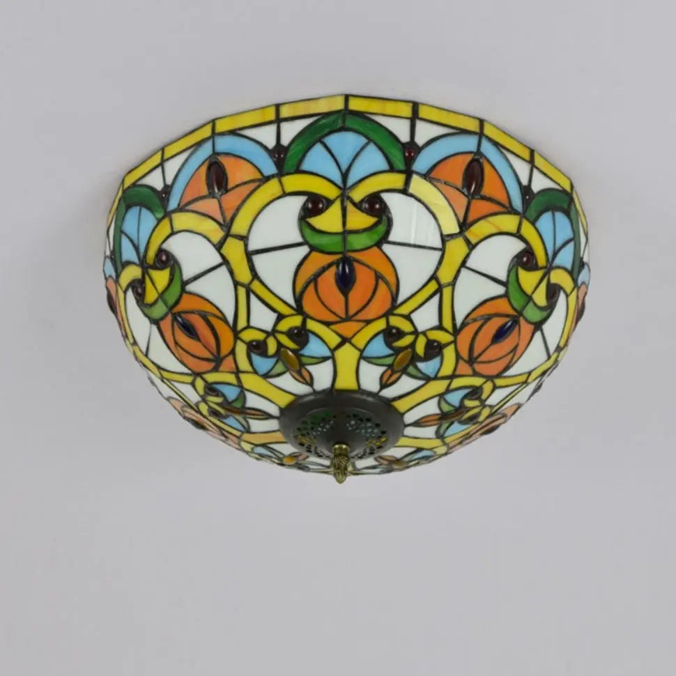 16inch Stained Glass Peach Flower Lampshade Tiffany Ceiling Light - CTL