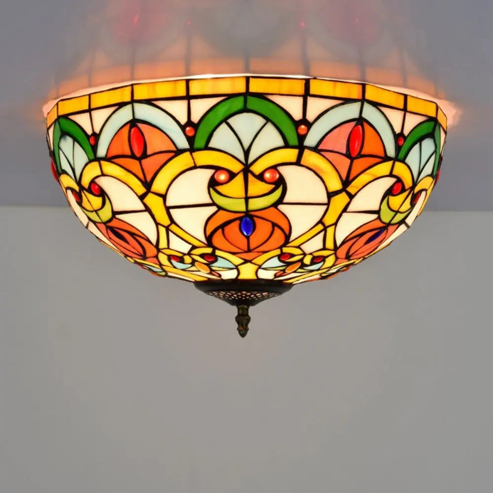 16inch Stained Glass Peach Flower Lampshade Tiffany Ceiling Light - CTL