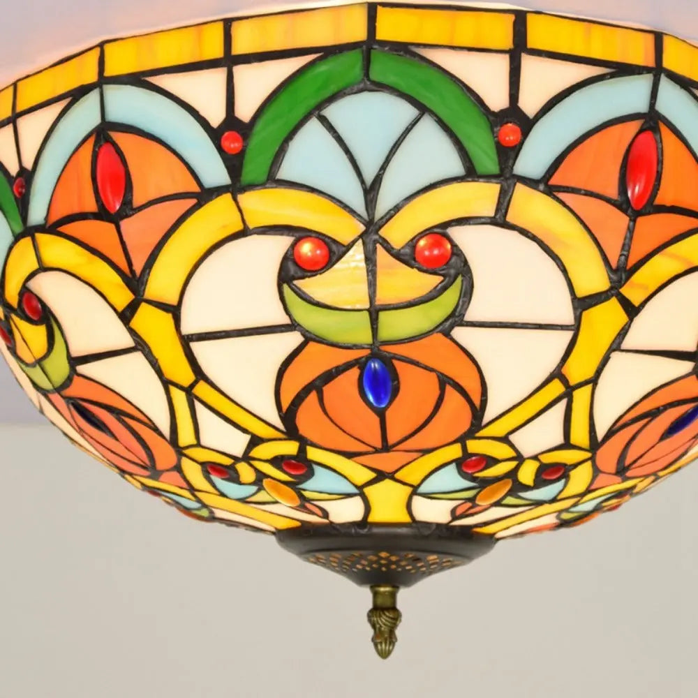 16inch Stained Glass Peach Flower Lampshade Tiffany Ceiling Light - CTL