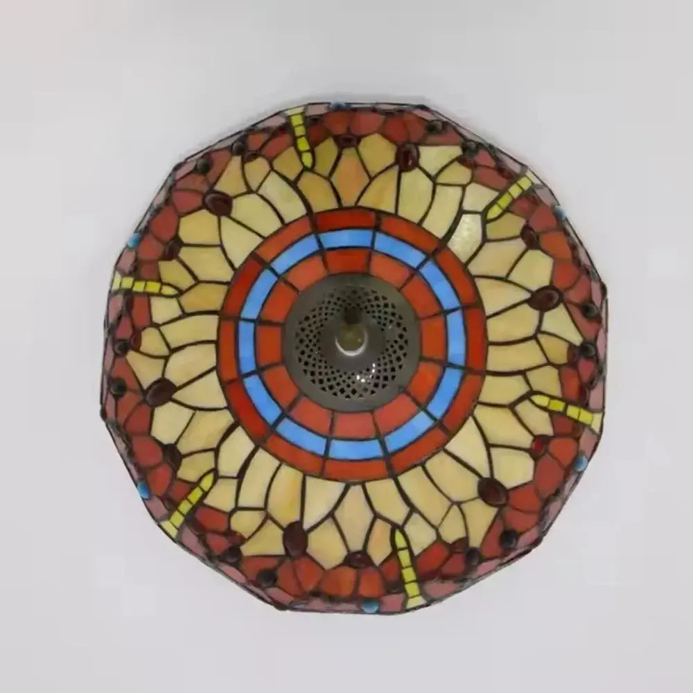 16inch Stained Glass Round Red Dragonfly Tiffany Ceiling Lamps - CTL