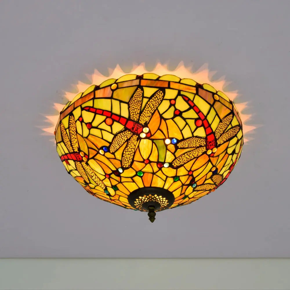 16inch Stained Glass Yellow Dragonfly Lampshade Tiffany Ceiling Lamps - CTL