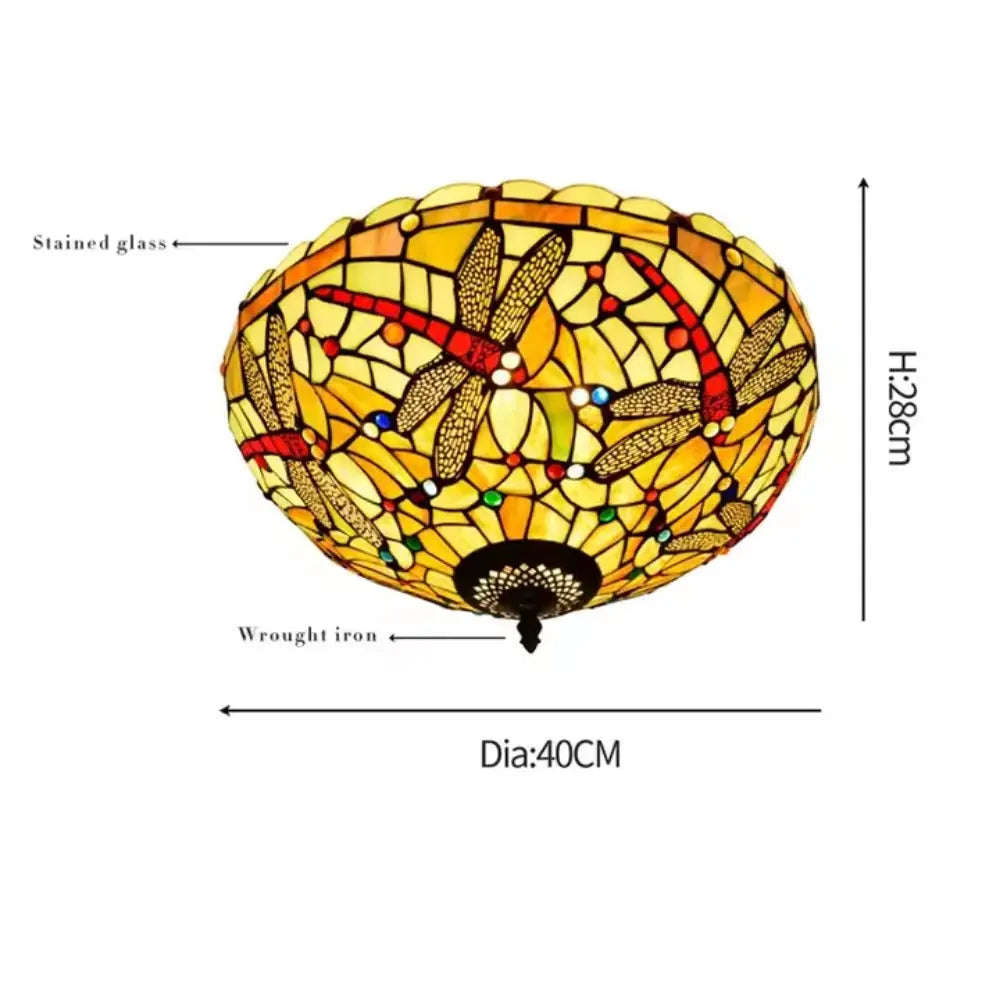 16inch Stained Glass Yellow Dragonfly Lampshade Tiffany Ceiling Lamps - CTL
