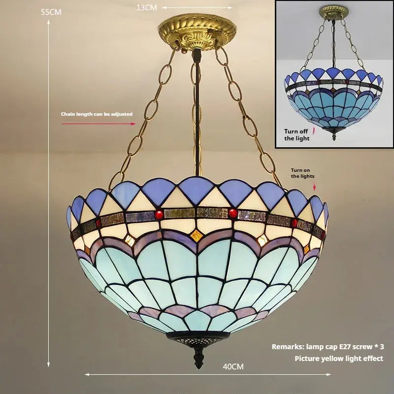 16inch 40cm Stained Glass Sea Air Blue Vintage Anti-chandelier Tiffany Pendant Light - CTL