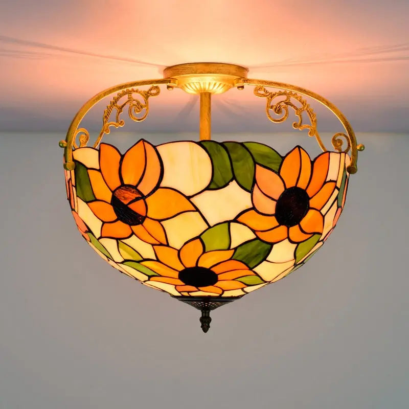 16inch Vintage Stained Glass Sunflower Tiffany Ceiling Light - CTL