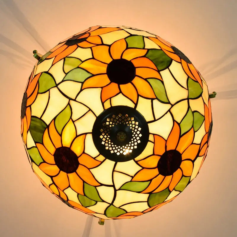16inch Vintage Stained Glass Sunflower Tiffany Ceiling Light - CTL