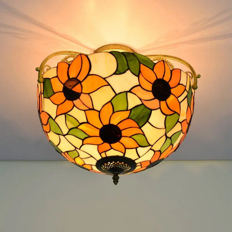 16inch Vintage Stained Glass Sunflower Tiffany Ceiling Light - CTL