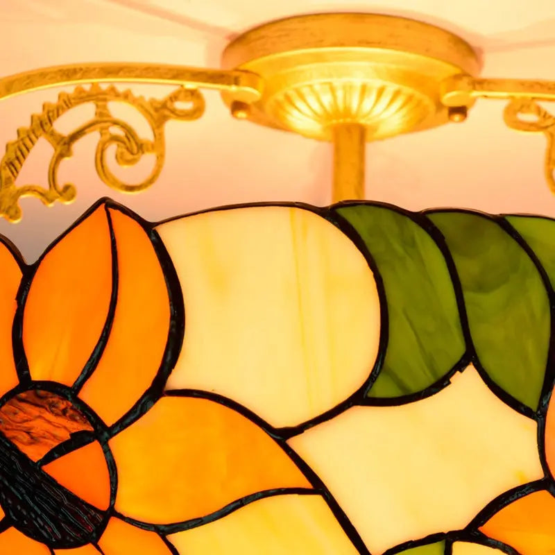 16inch Vintage Stained Glass Sunflower Tiffany Ceiling Light - CTL
