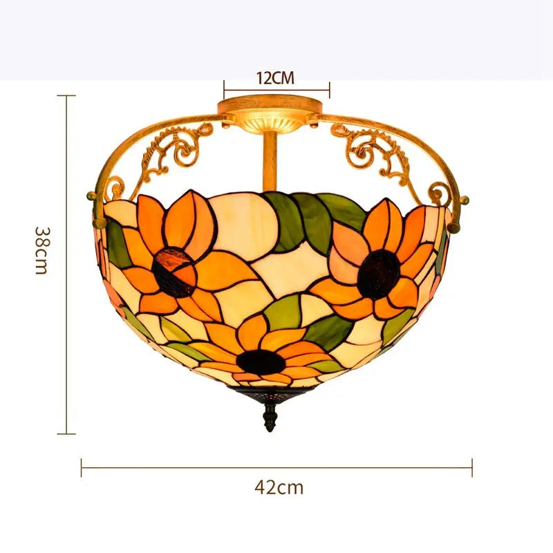16inch Vintage Stained Glass Sunflower Tiffany Ceiling Light - CTL
