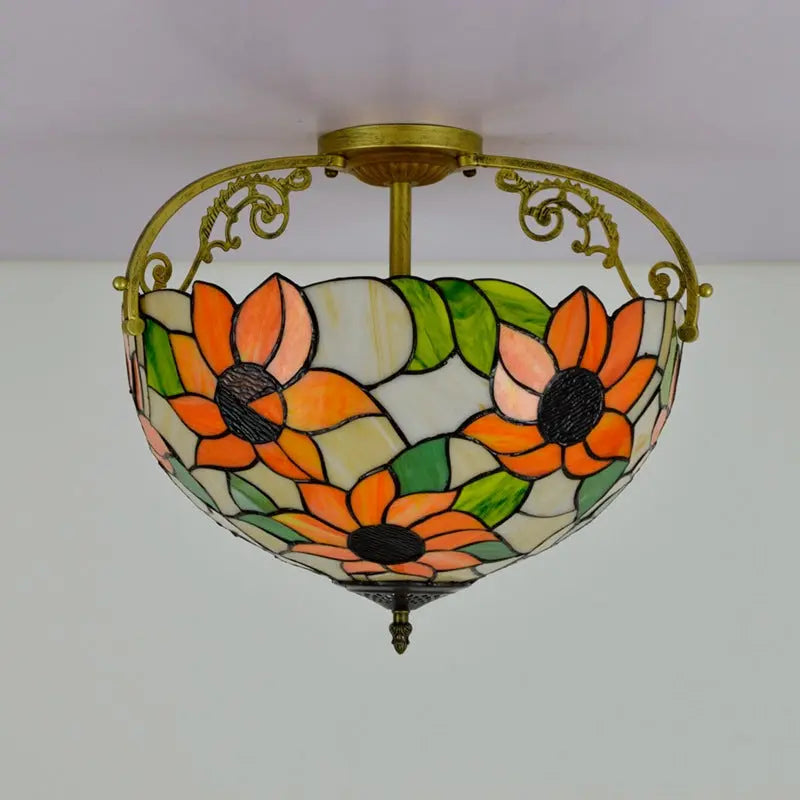16inch Vintage Stained Glass Sunflower Tiffany Ceiling Light - CTL