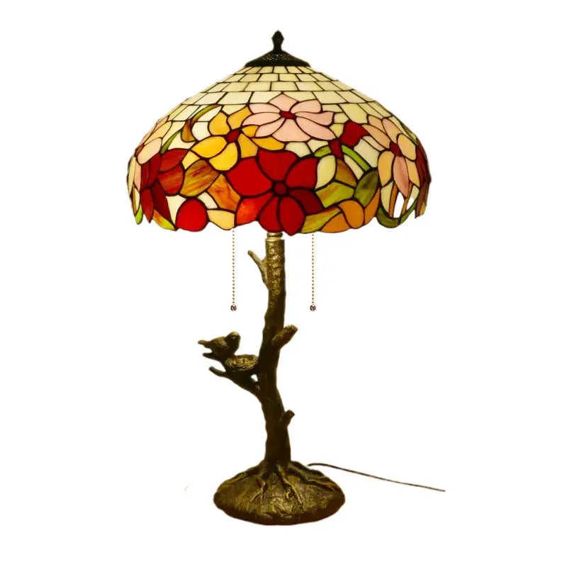 16inch Handmade Stained Glass Bird Floral Lampshade Vintage Tiffany Table Lamp - CTL