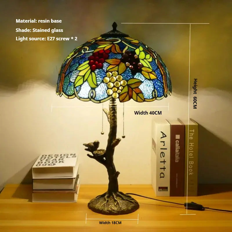 16inch Handmade Stained Glass Bird Floral Lampshade Vintage Tiffany Table Lamp - CTL