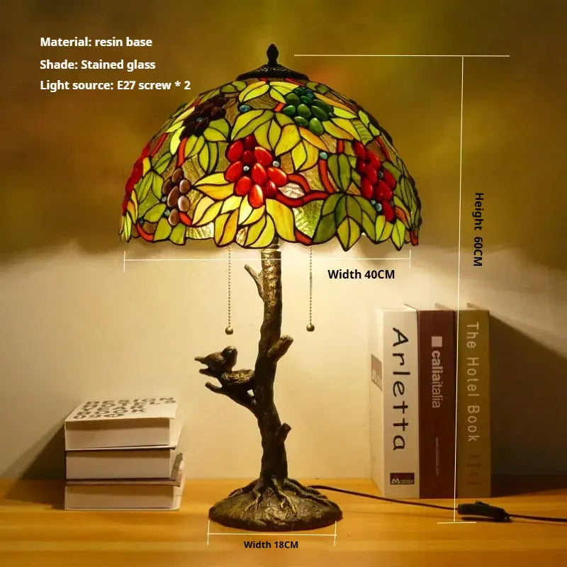 16inch Handmade Stained Glass Bird Floral Lampshade Vintage Tiffany Table Lamp - CTL