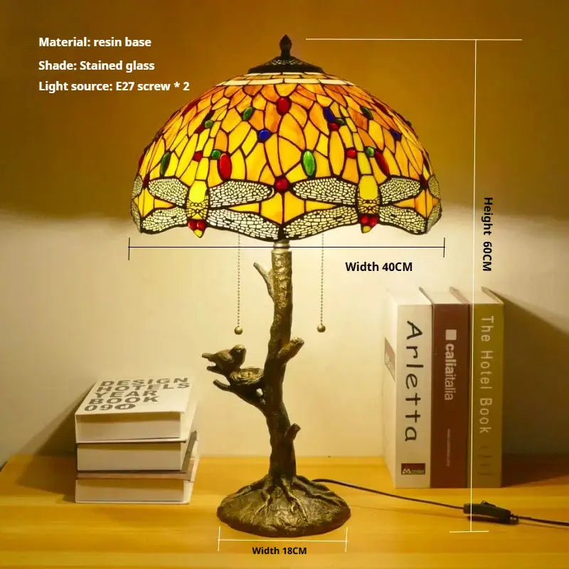 16inch Handmade Stained Glass Bird Floral Lampshade Vintage Tiffany Table Lamp - CTL