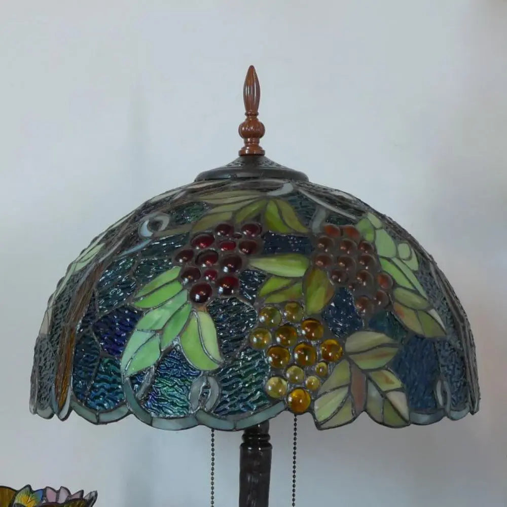 16inch Luxury Double Head Tiffany Stained Glass Grape Lampshade Vintage Desk Lamp - CTL