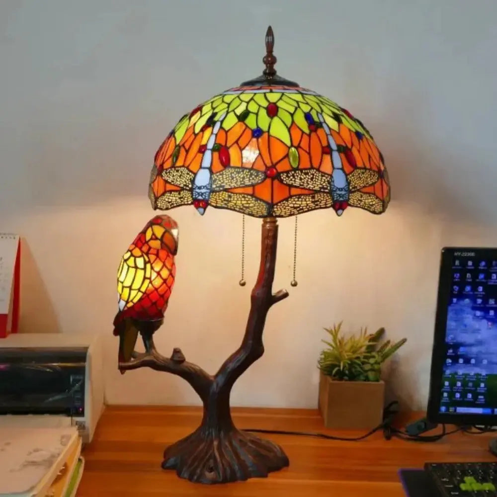 16inch Luxury Double Head Tiffany Stained Glass Grape Lampshade Vintage Desk Lamp - CTL