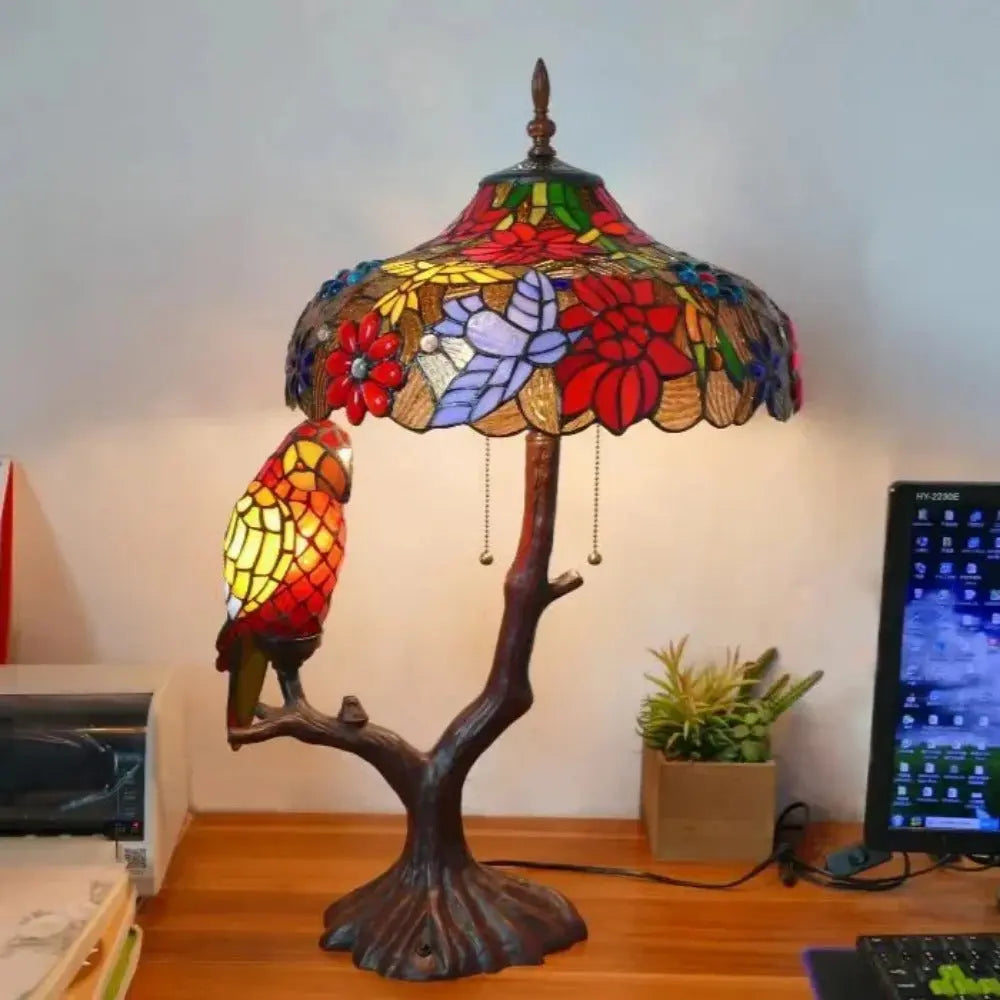16inch Luxury Double Head Tiffany Stained Glass Grape Lampshade Vintage Desk Lamp - CTL