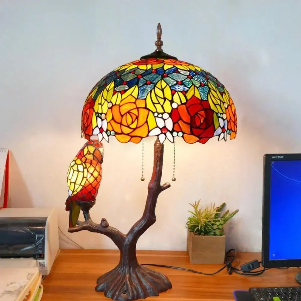 16inch Luxury Double Head Tiffany Stained Glass Grape Lampshade Vintage Desk Lamp - CTL