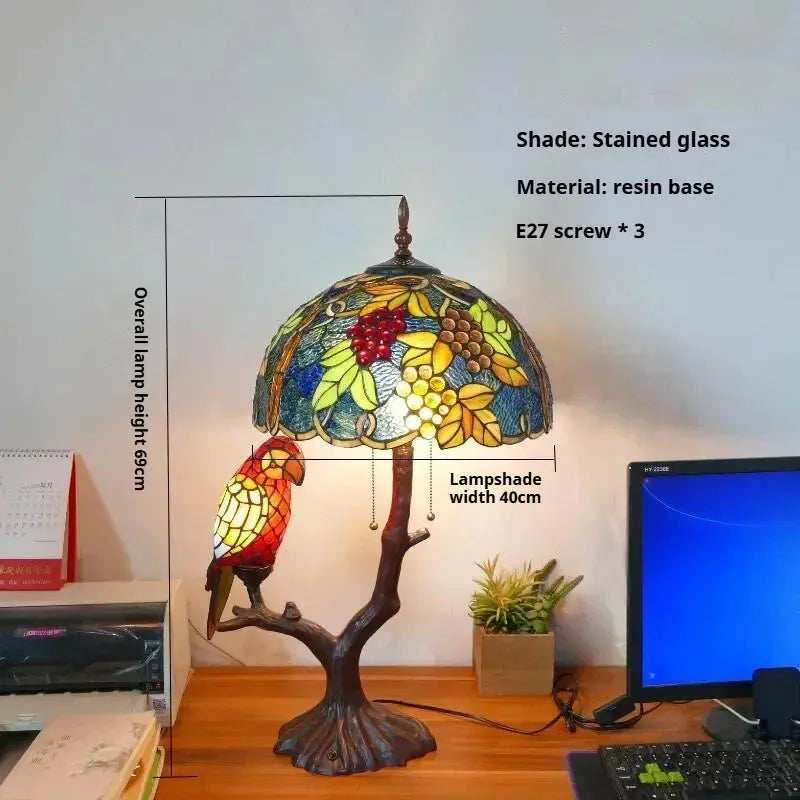 16inch Luxury Double Head Tiffany Stained Glass Grape Lampshade Vintage Desk Lamp - CTL