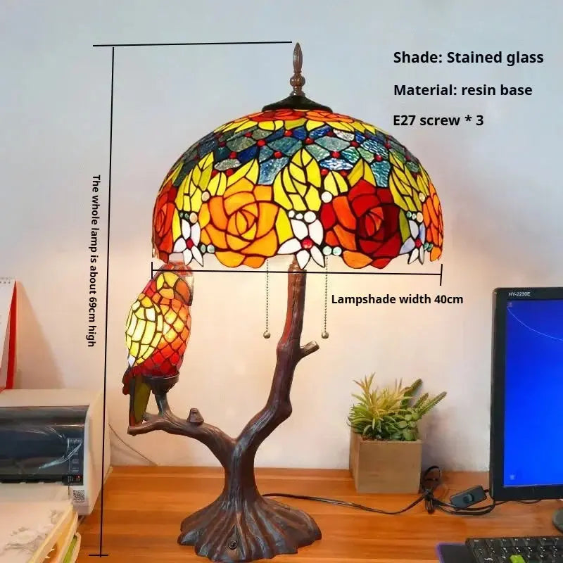 16inch Luxury Double Head Tiffany Stained Glass Grape Lampshade Vintage Desk Lamp - CTL