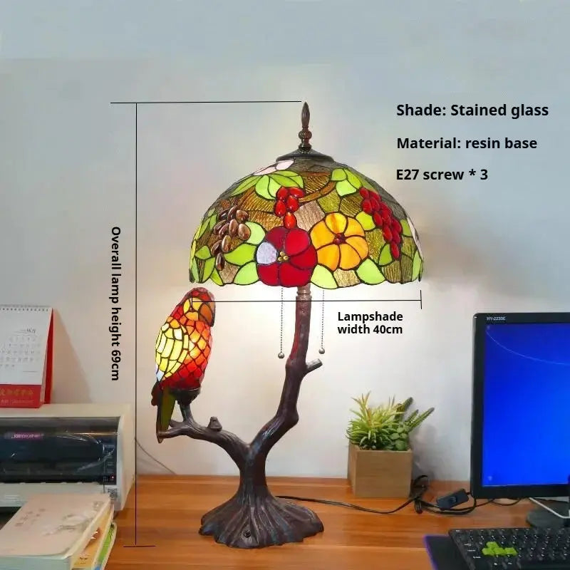 16inch Luxury Double Head Tiffany Stained Glass Grape Lampshade Vintage Desk Lamp - CTL
