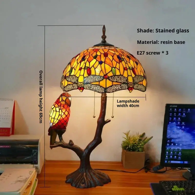 16inch Luxury Double Head Tiffany Stained Glass Grape Lampshade Vintage Desk Lamp - CTL