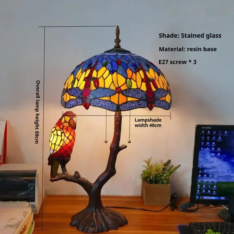 16inch Luxury Double Head Tiffany Stained Glass Grape Lampshade Vintage Desk Lamp - CTL