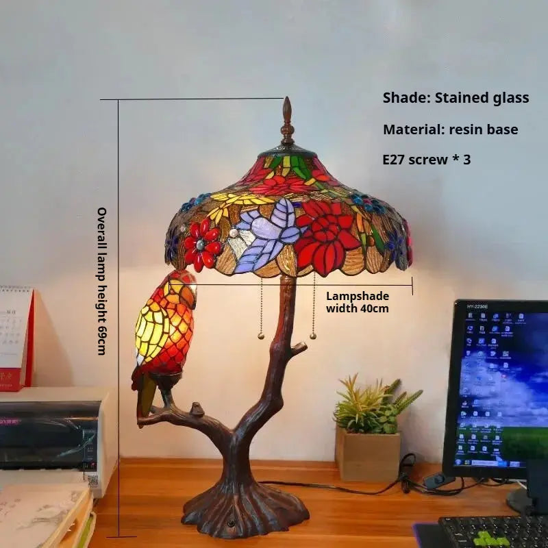 16inch Luxury Double Head Tiffany Stained Glass Grape Lampshade Vintage Desk Lamp - CTL