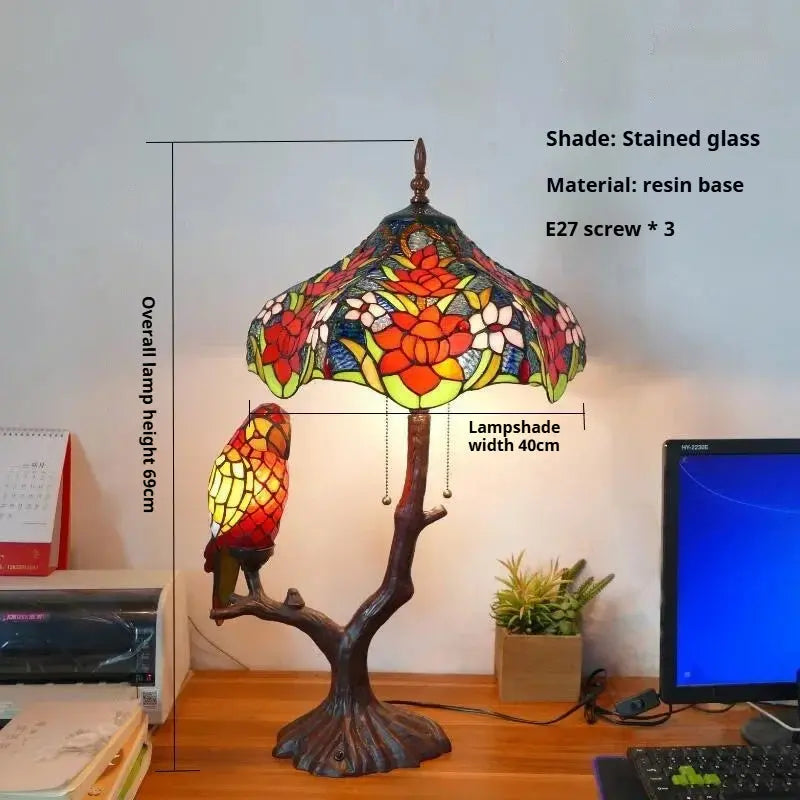 16inch Luxury Double Head Tiffany Stained Glass Grape Lampshade Vintage Desk Lamp - CTL