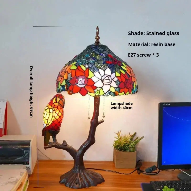 16inch Luxury Double Head Tiffany Stained Glass Grape Lampshade Vintage Desk Lamp - CTL