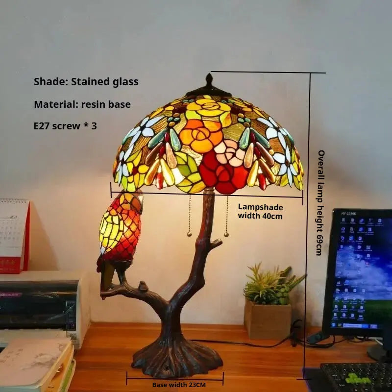 16inch Luxury Double Head Tiffany Stained Glass Grape Lampshade Vintage Desk Lamp - CTL