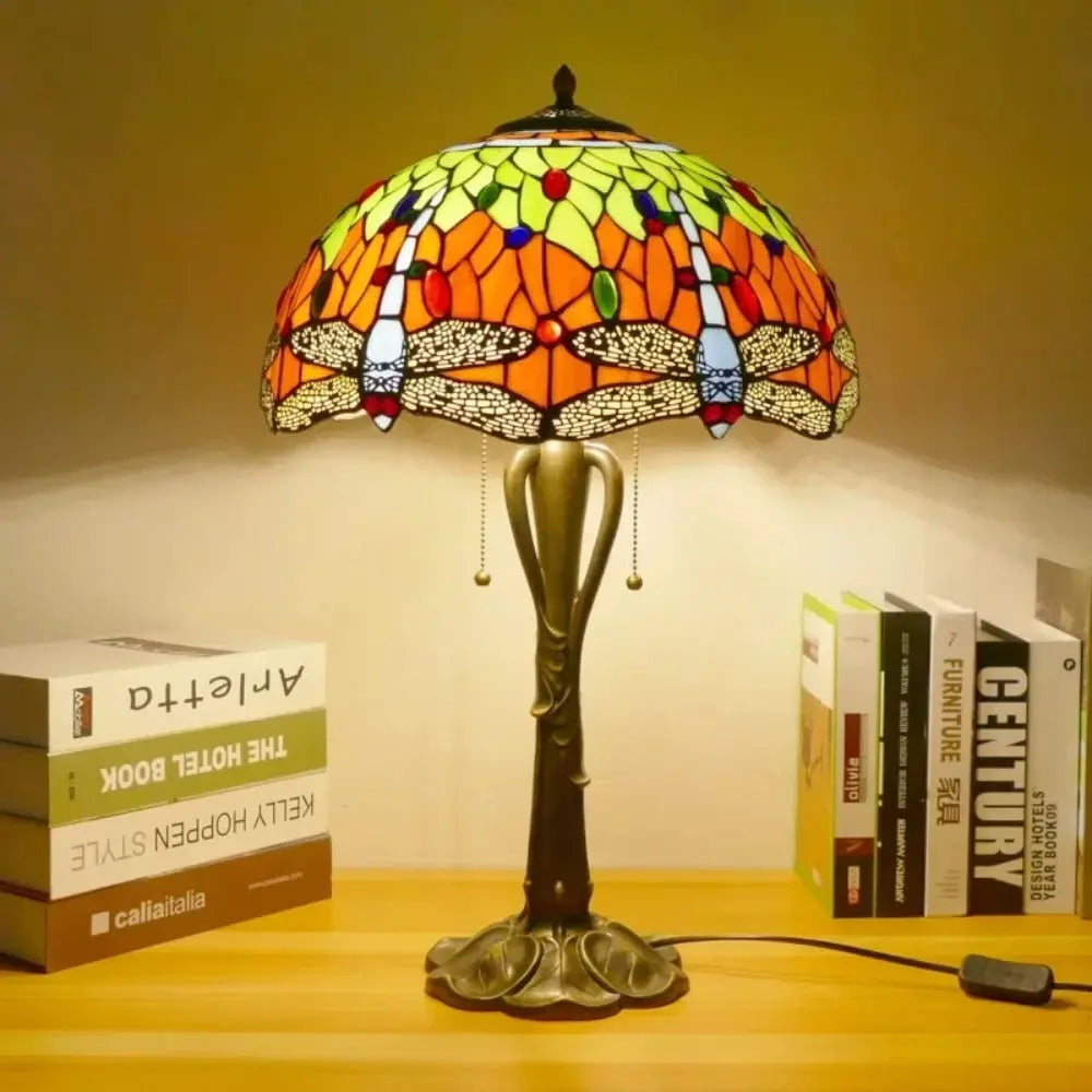 16inch Retro Stained Glass Pastoral Lampshade Vintage Tiffany Table Lights - CTL