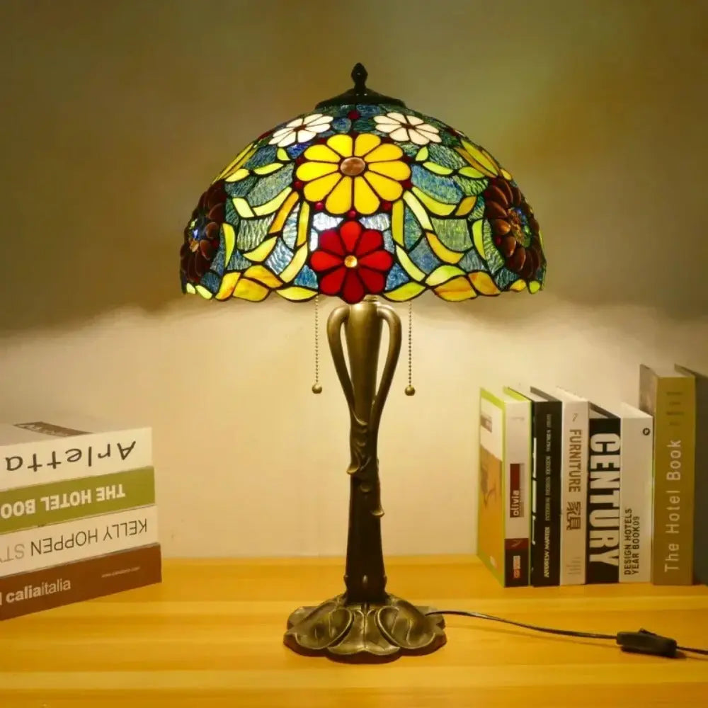 16inch Retro Stained Glass Pastoral Lampshade Vintage Tiffany Table Lights - CTL