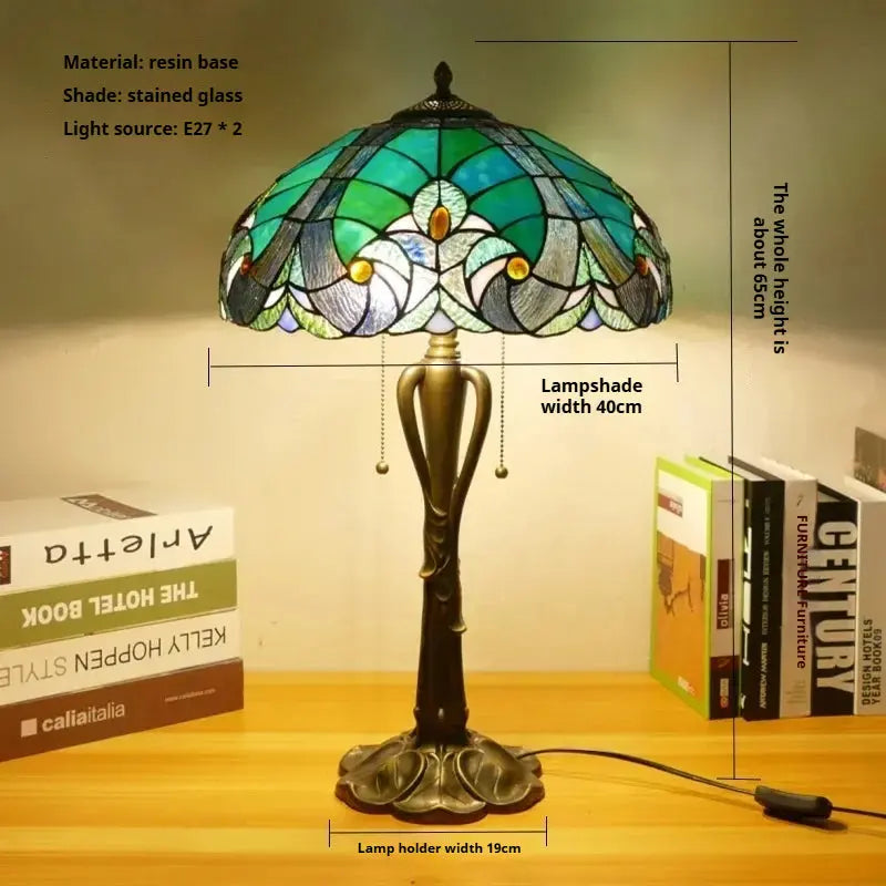 16inch Retro Stained Glass Pastoral Lampshade Vintage Tiffany Table Lights - CTL