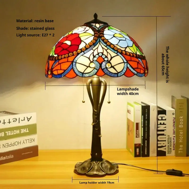 16inch Retro Stained Glass Pastoral Lampshade Vintage Tiffany Table Lights - CTL