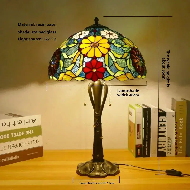 16inch Retro Stained Glass Pastoral Lampshade Vintage Tiffany Table Lights - CTL