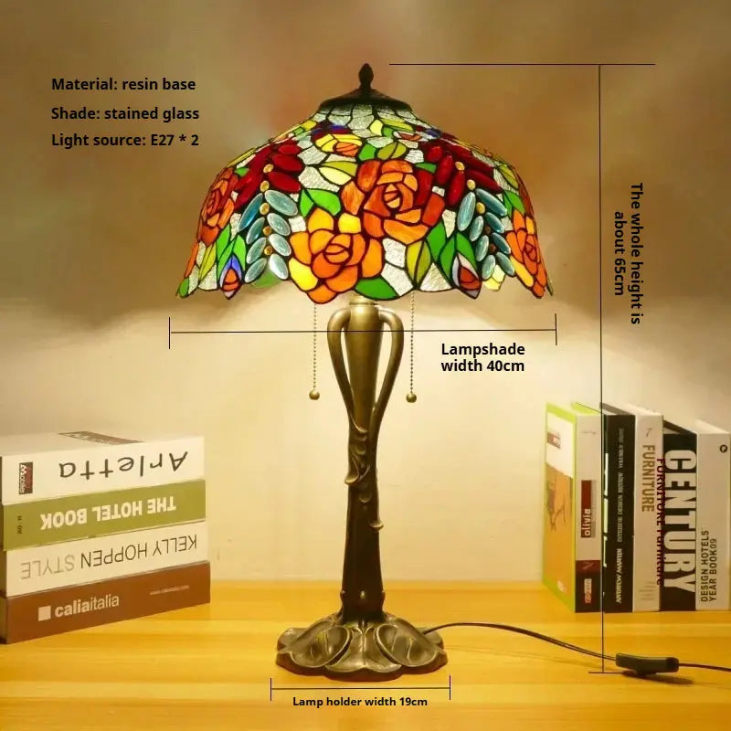 16inch Retro Stained Glass Pastoral Lampshade Vintage Tiffany Table Lights - CTL