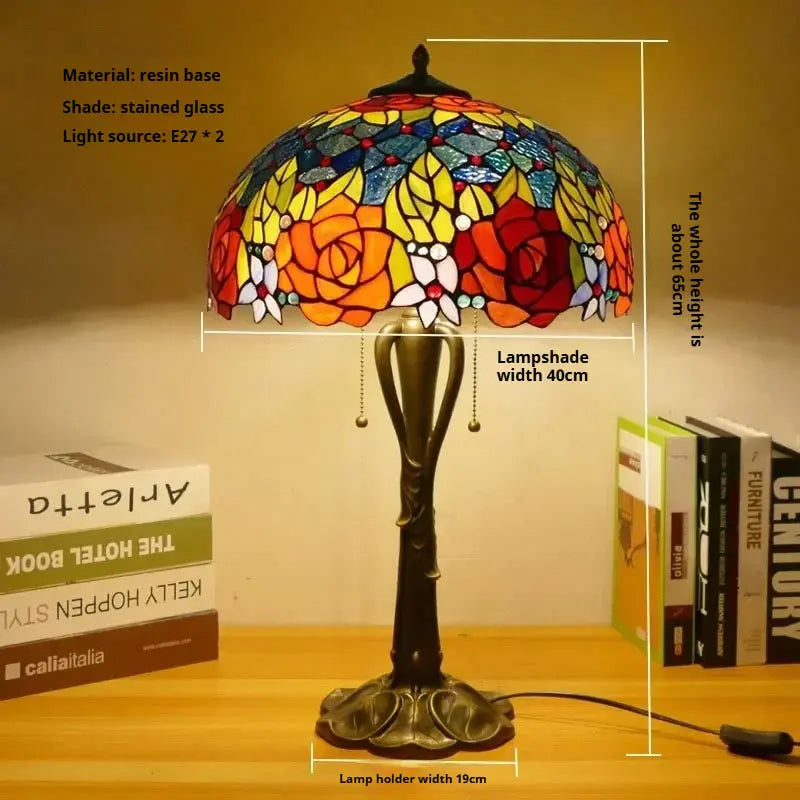 16inch Retro Stained Glass Pastoral Lampshade Vintage Tiffany Table Lights - CTL